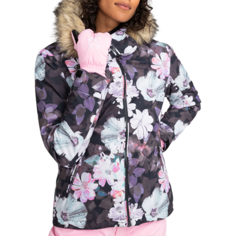 roxy jet ski snow jacket-color-true black blurry flower