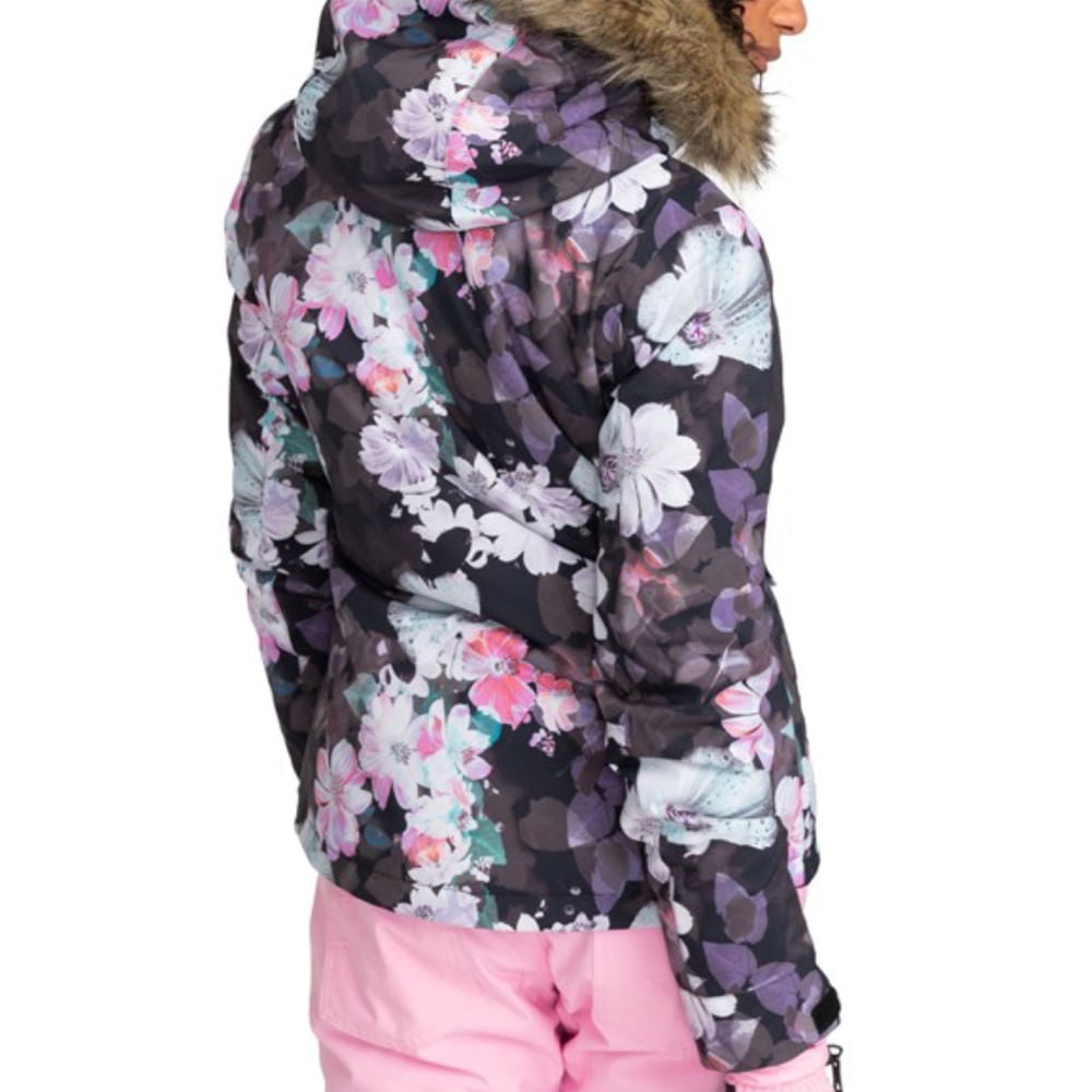 roxy jet ski snow jacket-color-true black blurry flower