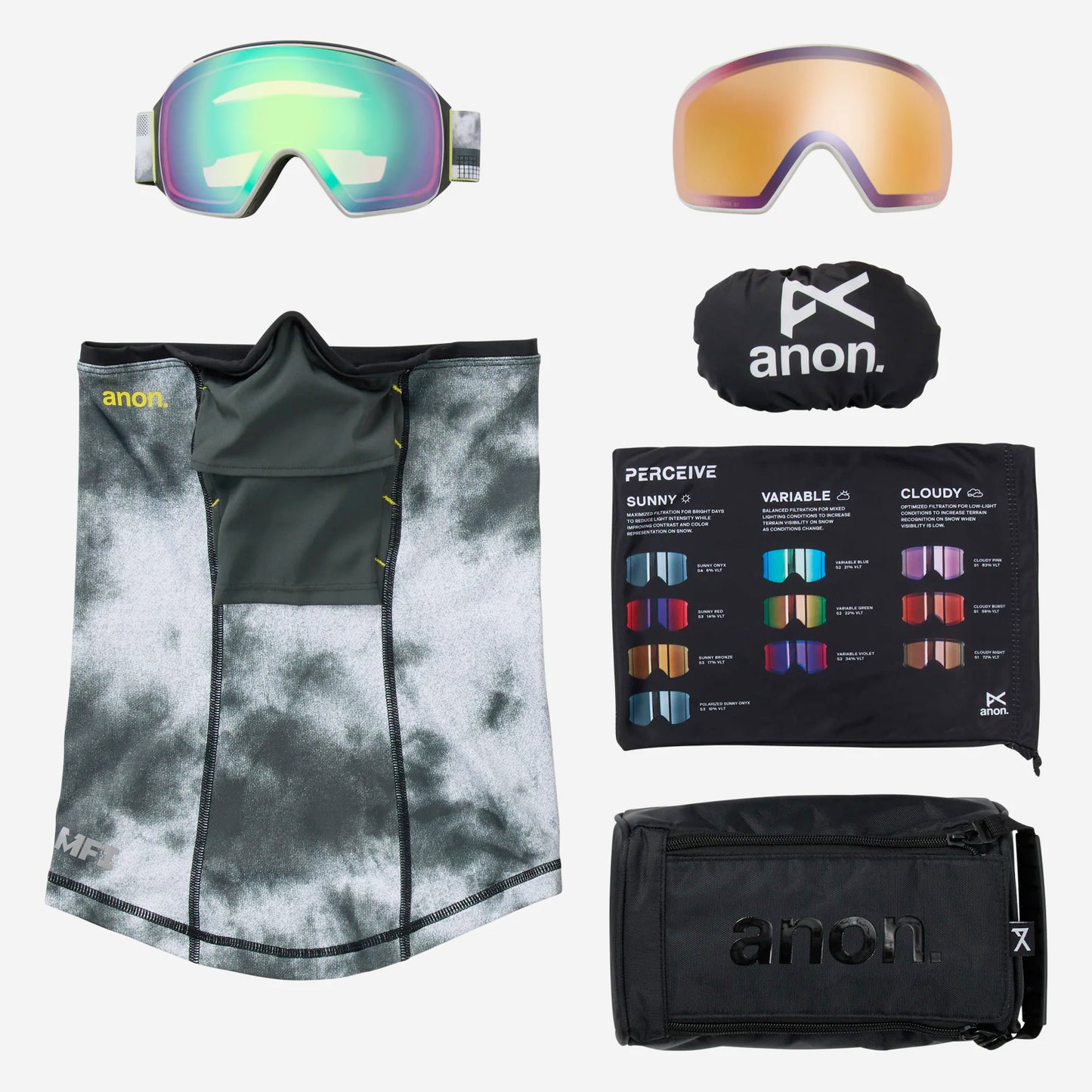 anon m4 toric goggles with bonus lens and mfi mask-color-tilt shift/perceive variable green
