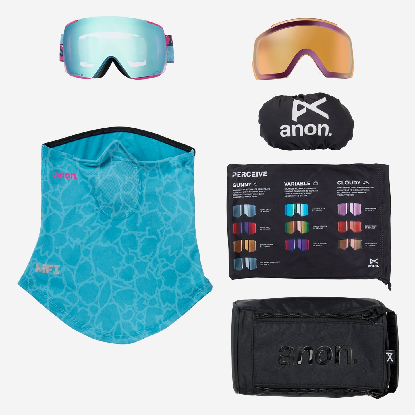 anon m5s goggles with bonus lens and mfi mask-color-pink tides/perceive variable blue