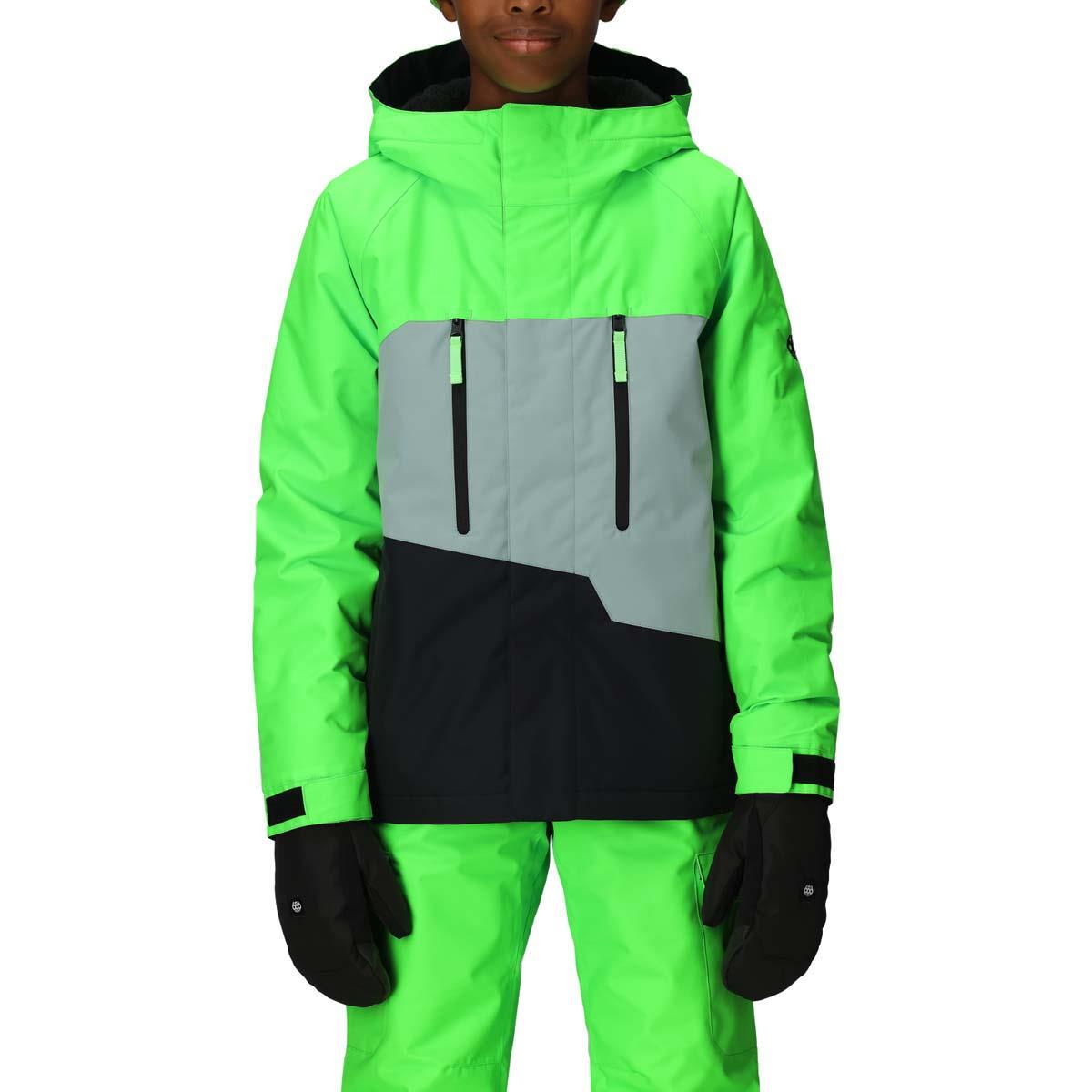 686 geo insulated kids’ jacket-color-borealis green colorblock