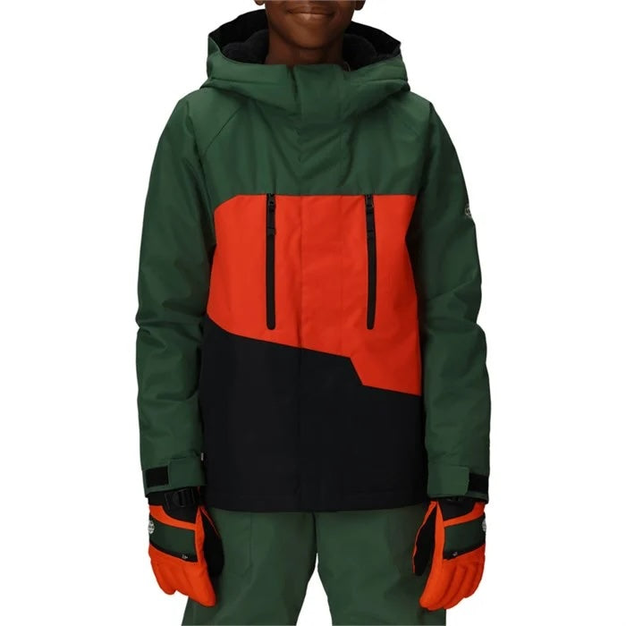 686 geo insulated kids’ jacket-color-moss green colorblock