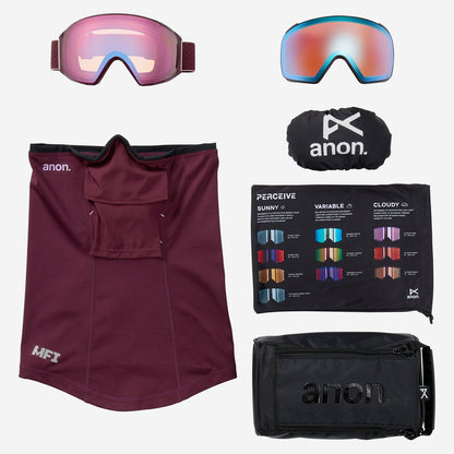 anon m4s goggles (toric) + bonus lens + mfi mask-color-deep cherry/perceive cloudy pink