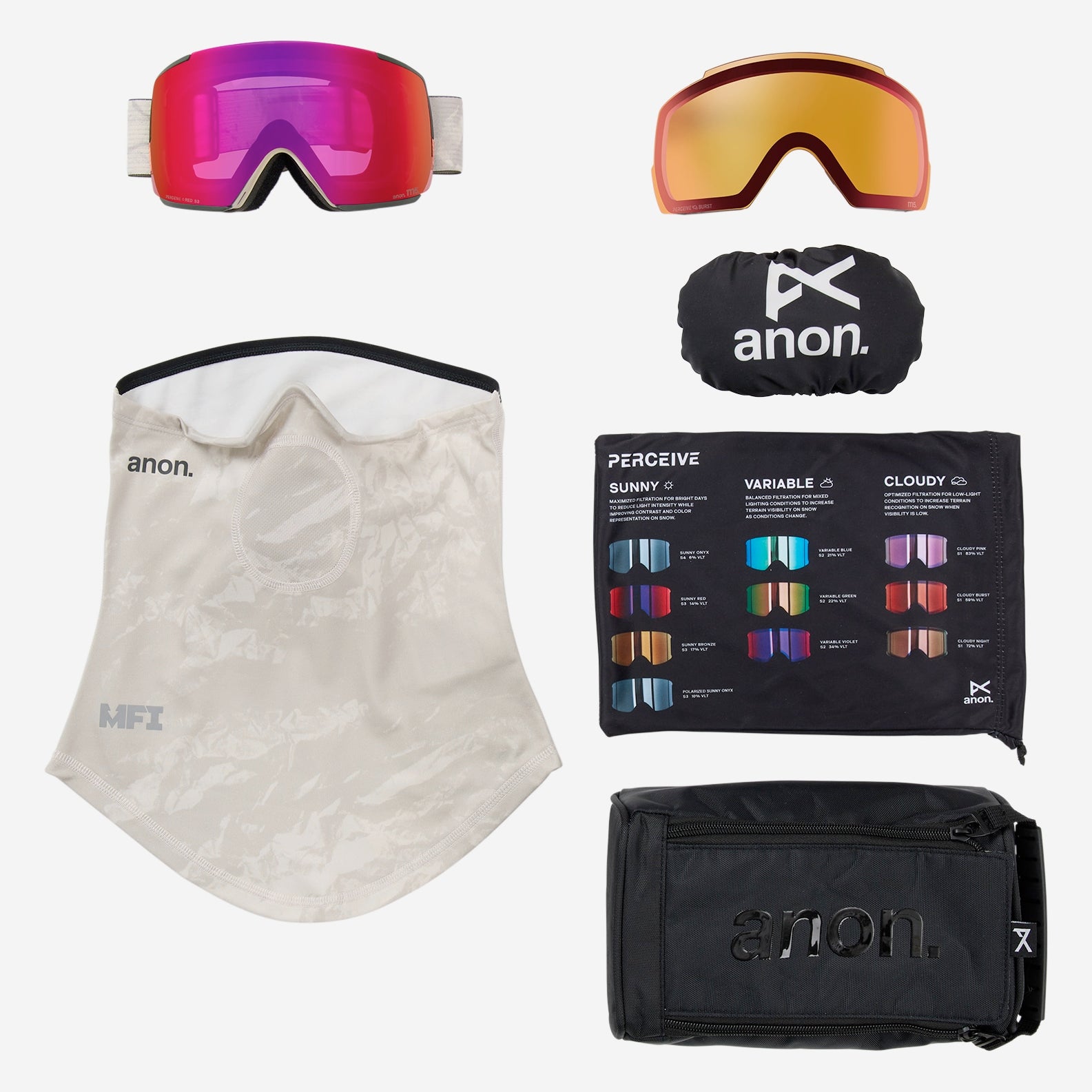 anon m5 goggles with bonus lens and mfi mask-color-sediment/perceive sunny red