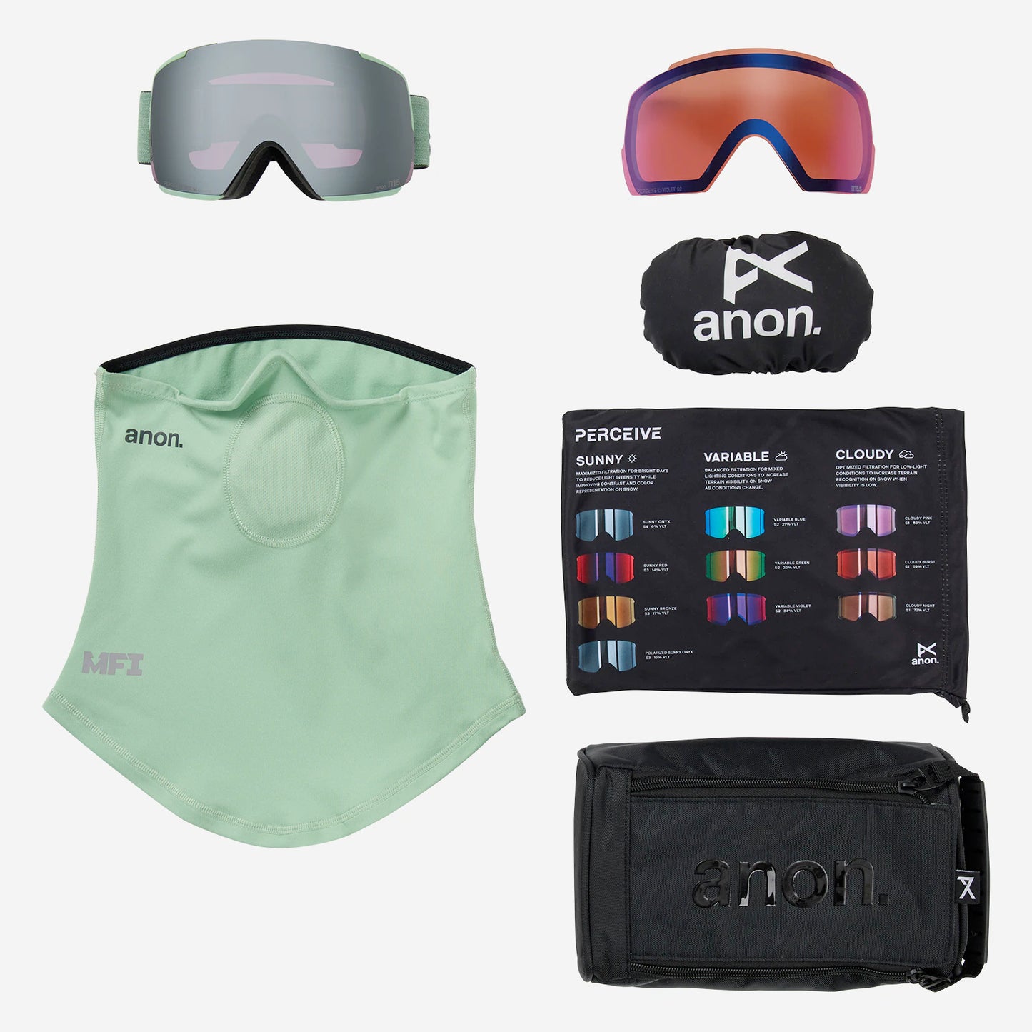 anon m5 goggles with bonus lens and mfi mask-color-soft sage/perceive sunny onyx