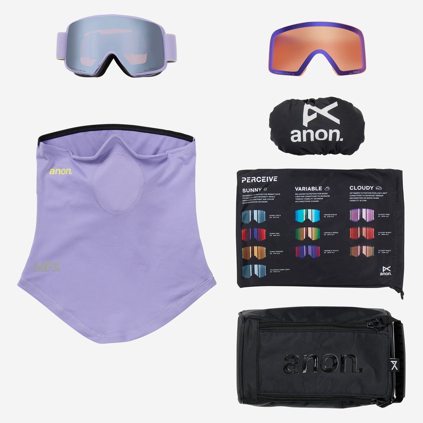 anon m5s goggles with bonus lens and mfi mask-color-hyper lilac/perceive sunny onyx