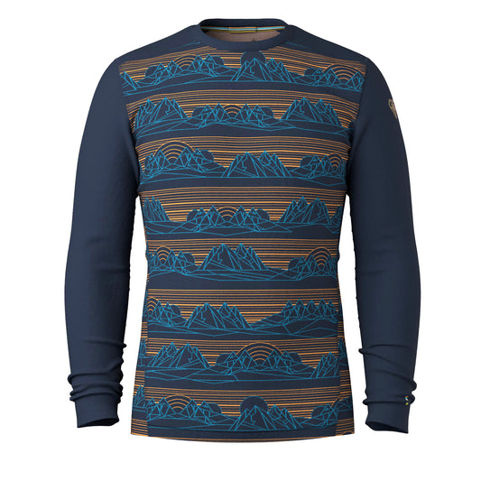 smartwool men's classic thermal merino base layer crew-color-deep navy geo peaks